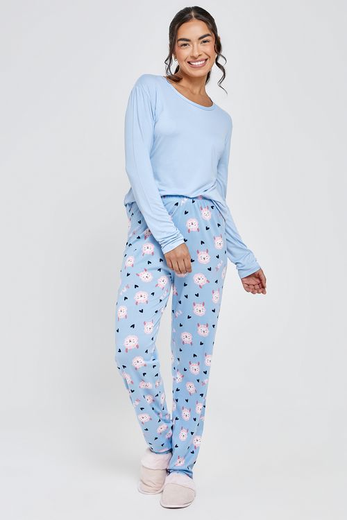 Ling pro lbj014 pijama ml poly lhama azu azul claro