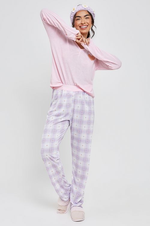 Pijama ml longo xadrez lfj053 estampado
