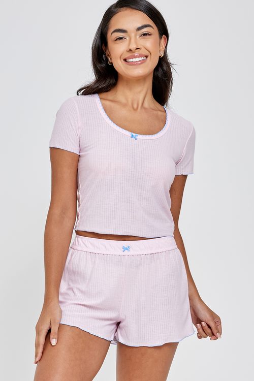 Pija mc curto det azul lfj067 rosa claro