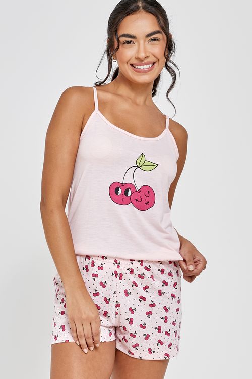 Pijama ct alca cereja rosa rosa claro