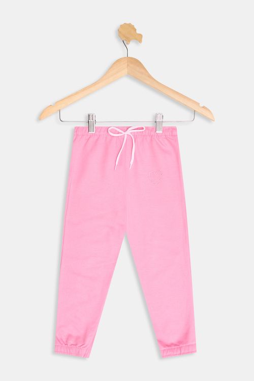 Calça Moletom Infantil Meninas com Aplique Rosa Médio Tam 4 a 8