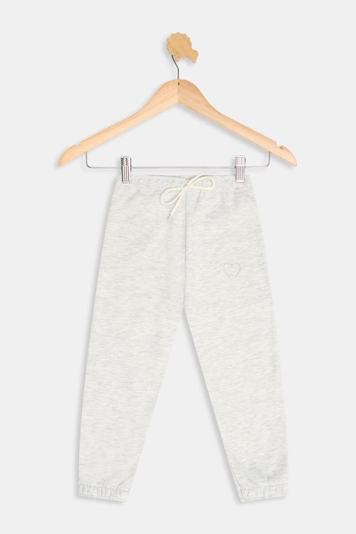 Calça Moletom Infantil Meninas com Aplique Cinza Claro Mescla Tam 4 a 8
