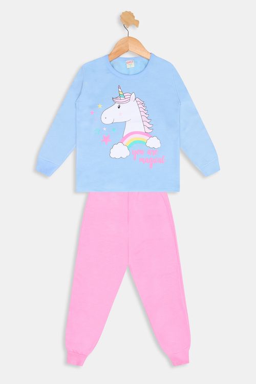 Conjunto Infantil Meninas com Estampa Unicórnio Azul Claro Tam 4 a 8
