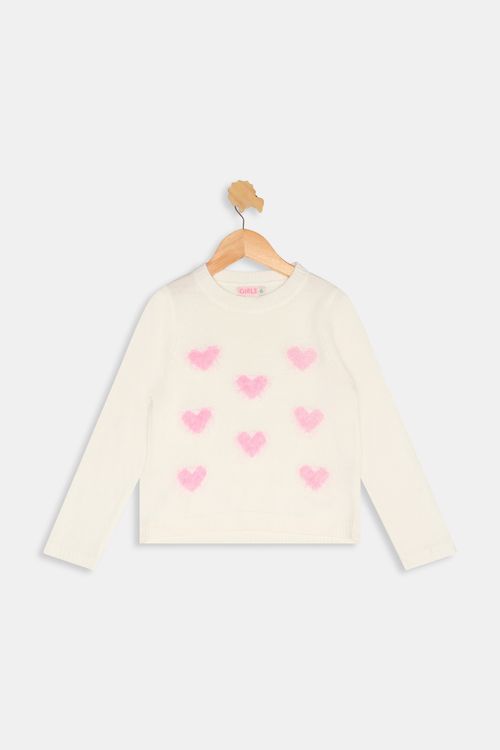 Suéter Infantil Meninas Coração Off White Tam 4 a 8