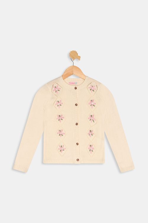 Suéter Infantil Meninas Floral Bege Tam 4 a 8