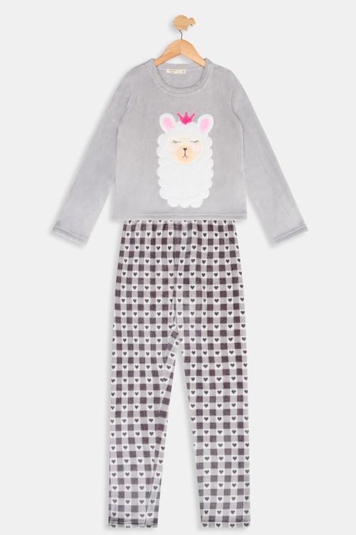 Pijama Juvenil Meninas Estampado Lhama Jacquard Tam 12 a 16