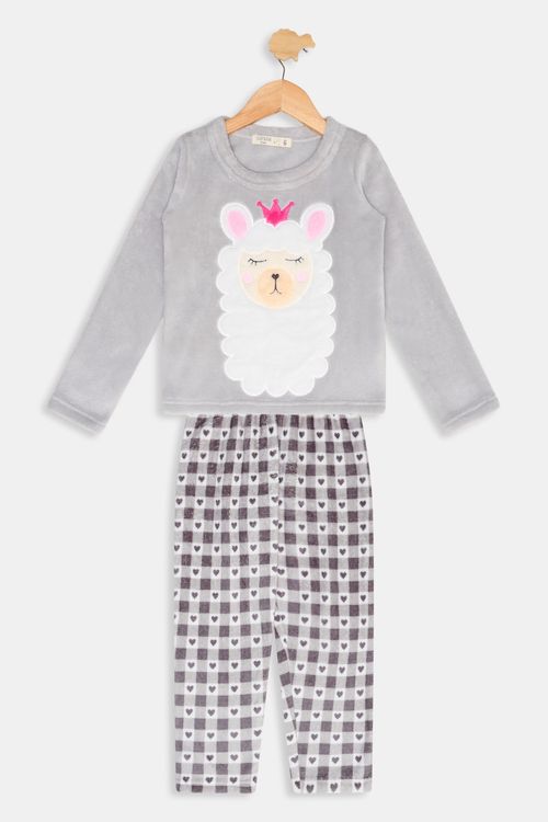 Pijama Infantil Meninas Estampado Lhama Jacquard Tam 4 a 10