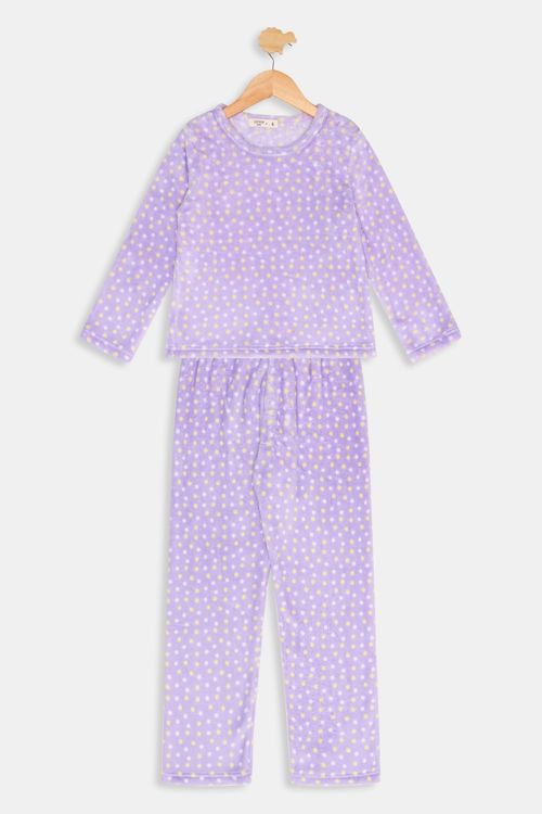 Pijama Infantil Estampado Bolinhas Lilás Tam 4 a 10