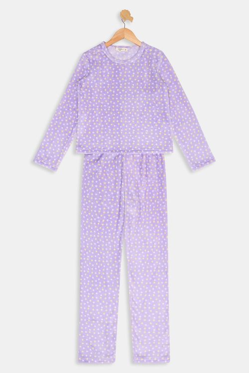 Pijama Infantil Estampado Bolinhas Lilás Tam 12 a 16