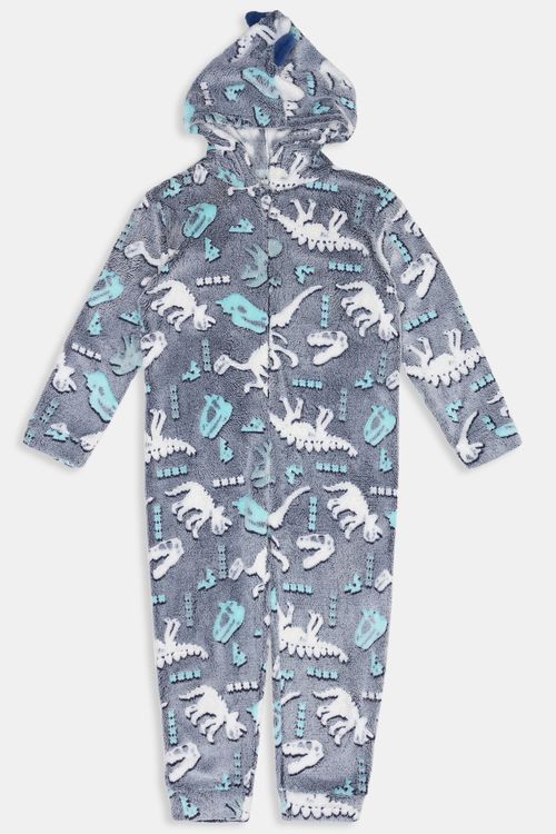 Macacão Pijama Infantil Menino Cinza-azulado Dinossauro