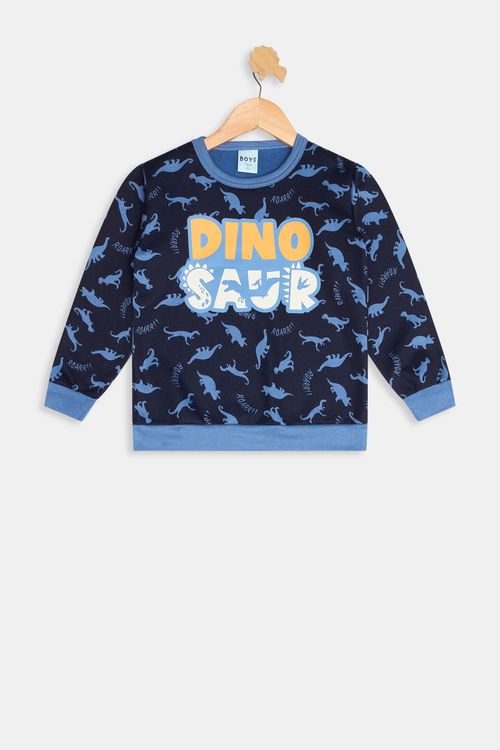 Blusão Moletom Infantil Meninos Dinossauro Azul Escuro Tam 4 a 8