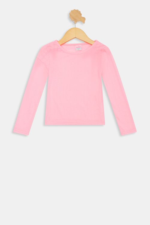 Blusa Infantil Meninas Canelada Manga Longa Texturizada Rosa Tam 4 a 8