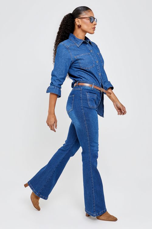 Calca fem aj flare cinto jns md jeans escuro