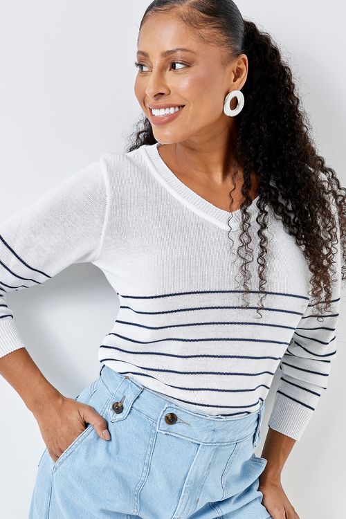 Tricot Feminino Off White com Listras