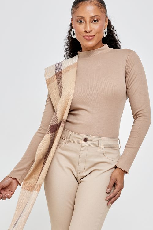 Blusa fem casual 20546 gola alta bege bege claro