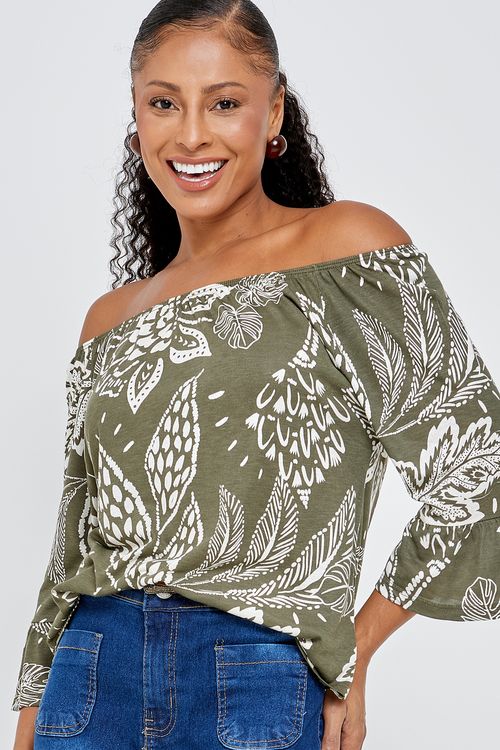 Blusa fem casual m/c ciganinha estamp estampado