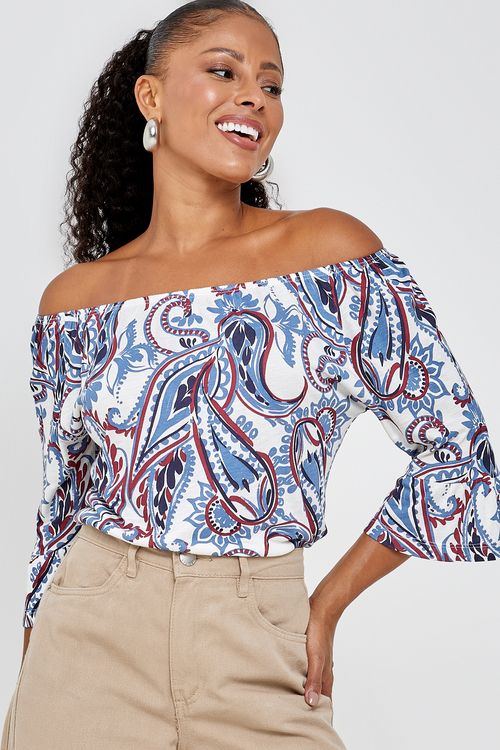 Blusa malha m/c casual ciganinha estamp estampado