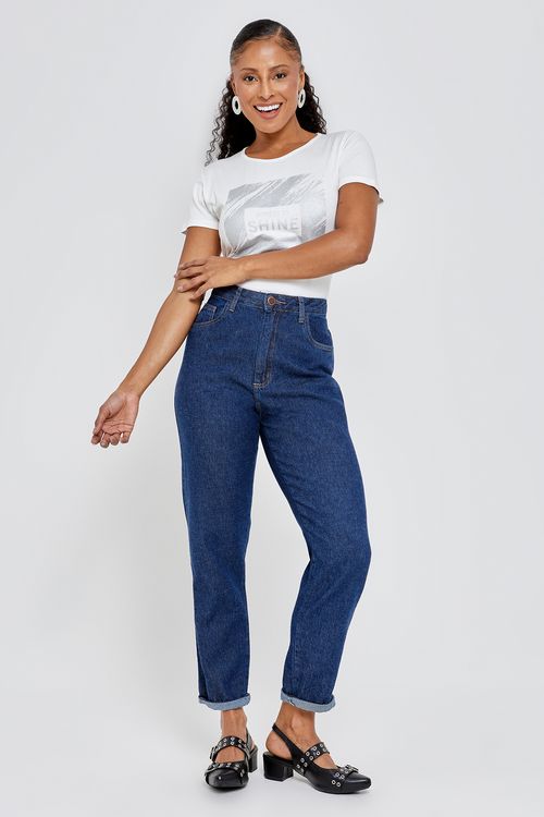 Calca fem promo jns mom esc jeans azul escuro