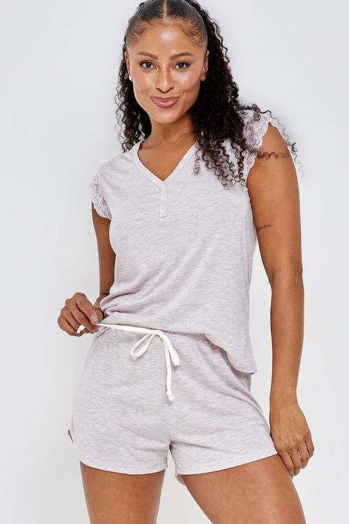 Pijama mc curto renda lpj032 rosa