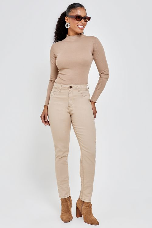 Calça Sarja Feminina Caedu Reta Bege Claro