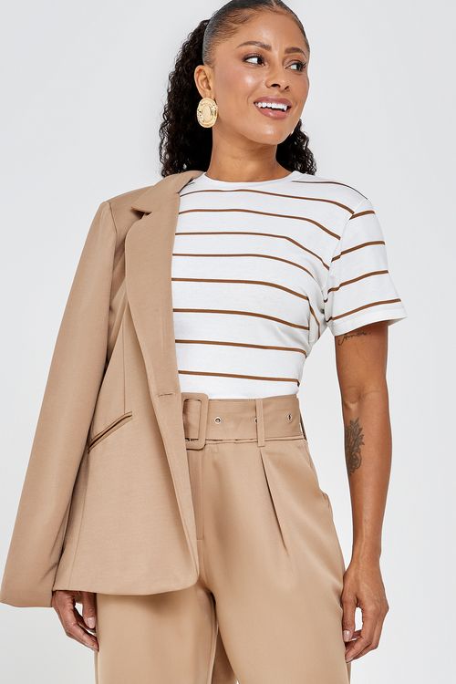 Blusa Feminina Casual Listrada Caramelo