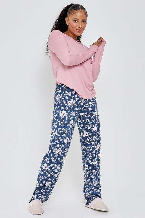 Ling pro lbj005 pijama ml poly floral ro rosa medio