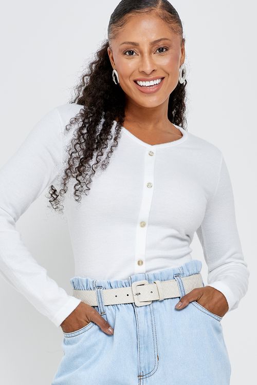 Blusa fem prom 89434 cardigan pelu off off white