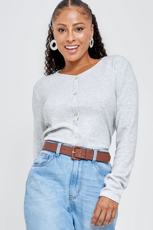 Blusa fem promo 89434 cardigan pelu mesc cinza escuro mescla