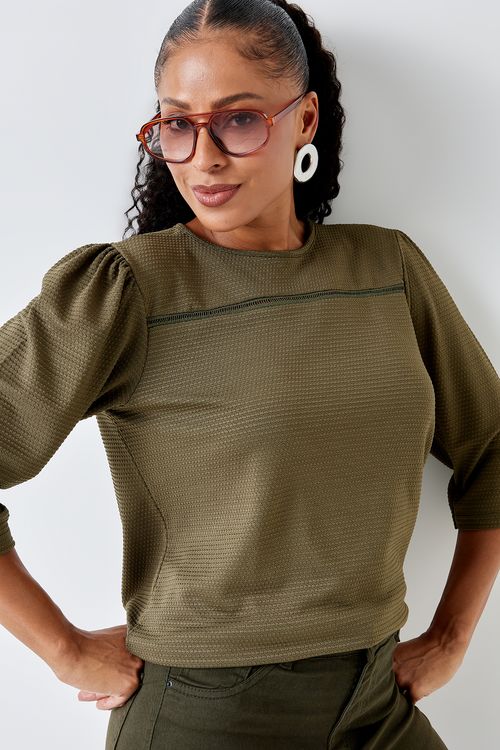 Blusa Feminina Caedu Gola Canoa Verde Médio Casual