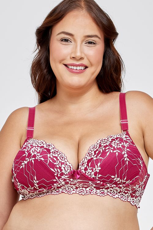 Ling fpm 8006 sutiã base renda bicolor l vermelho escuro