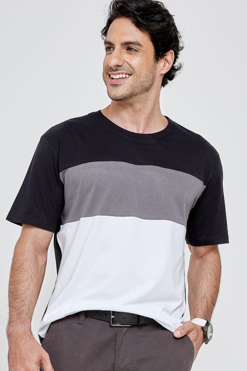 Camiseta casual m/c recorte preto preto