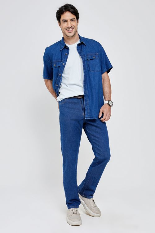 Calça Jeans Masculina Reta Amaciada Caedu Azul Escuro