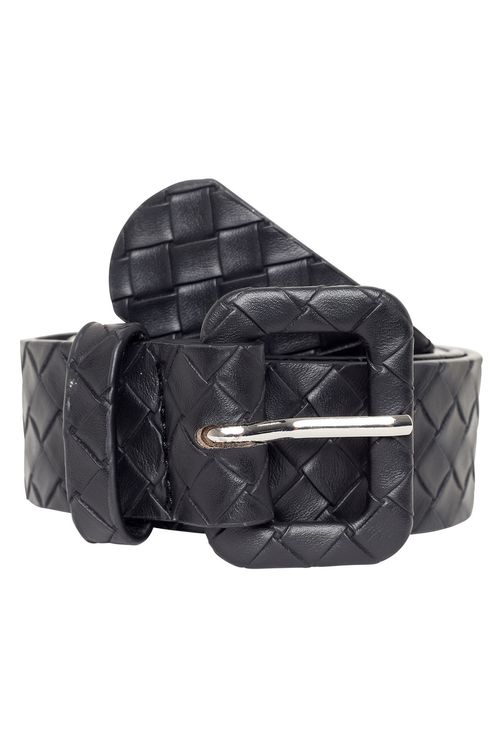 Cinto Feminino Caedu Tresse Couro Preto Fivela Prateada