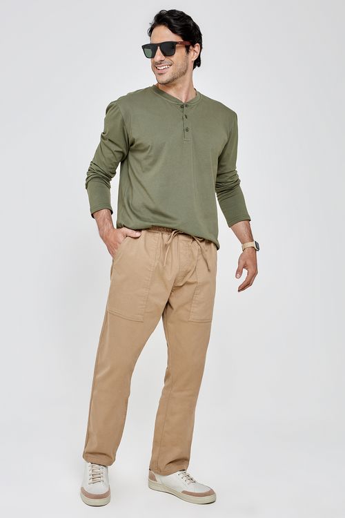 Calça Masculina Caedu Denim Khaki Bege Médio