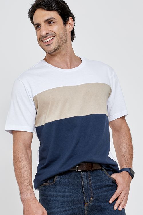 Camiseta casual m/c recorte branco branco