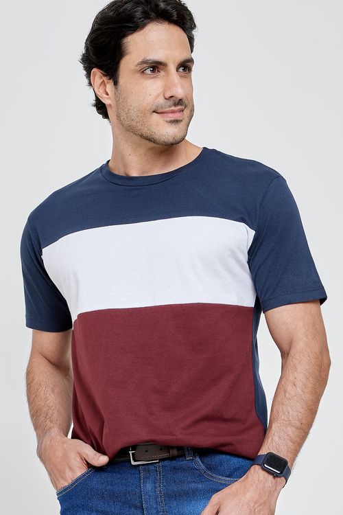 Camiseta casual m/c recorte marinho azul escuro