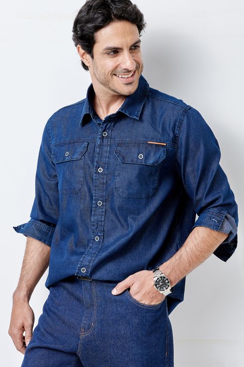 Camisa masc ml cont 15099 blue escuro jeans escuro