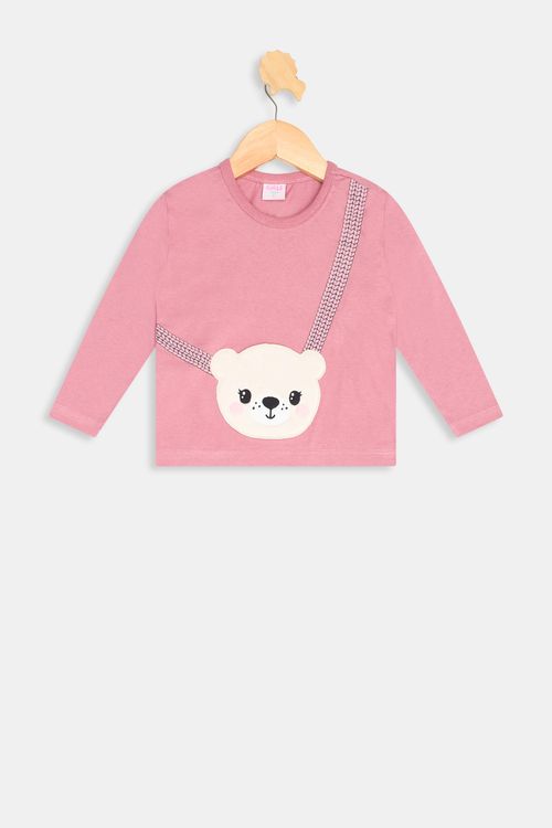 Blusa inf1/3nas int bolso ursinho rosa escuro