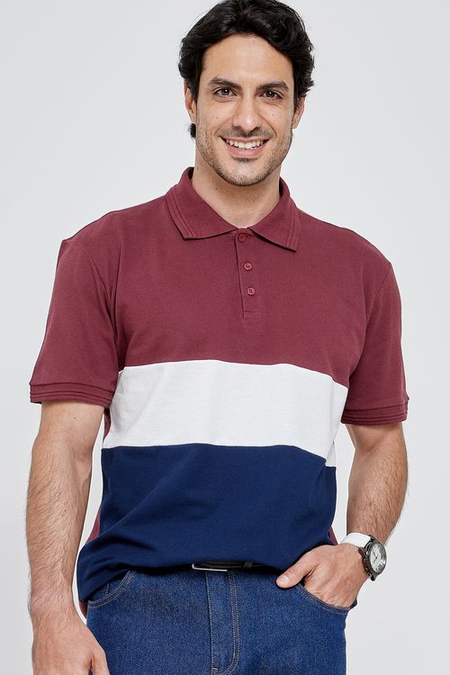 Polo masc casual rec prog1 vinho vermelho escuro
