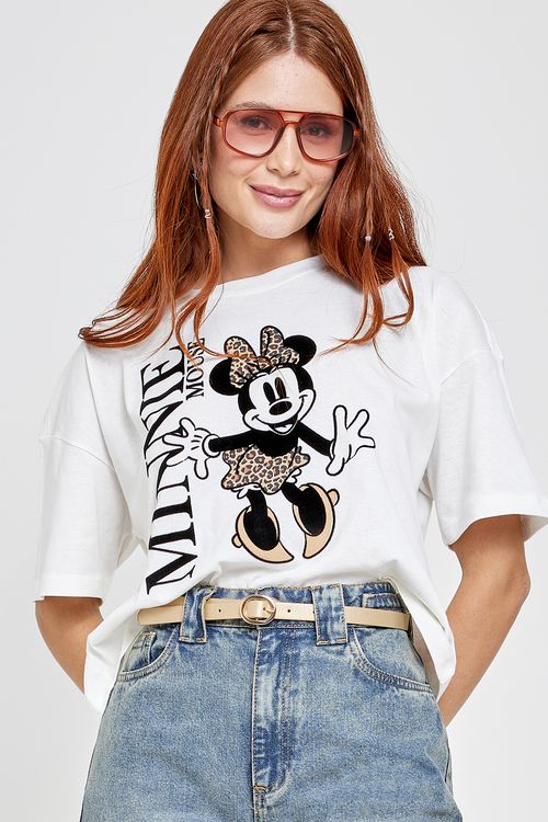 Blusa fem fsh lic cropped box minnie onc branco