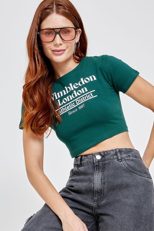 Top Feminino Caedu Verde Escuro Algodão Treino e Casual