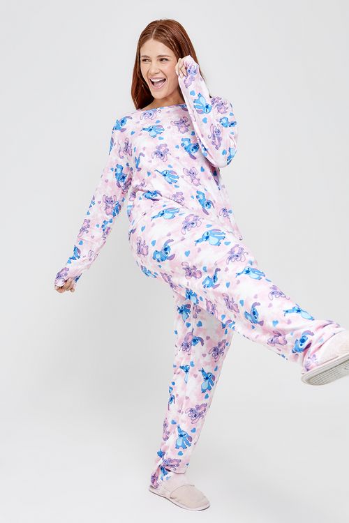 Ling pro lbj053 pijama ml veludo stitch estampado