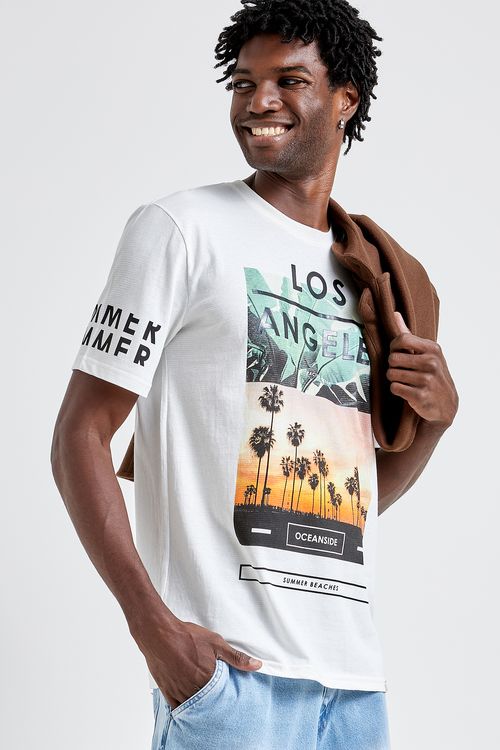 Camiseta Masculina Caedu Off White Algodão Manga Curta