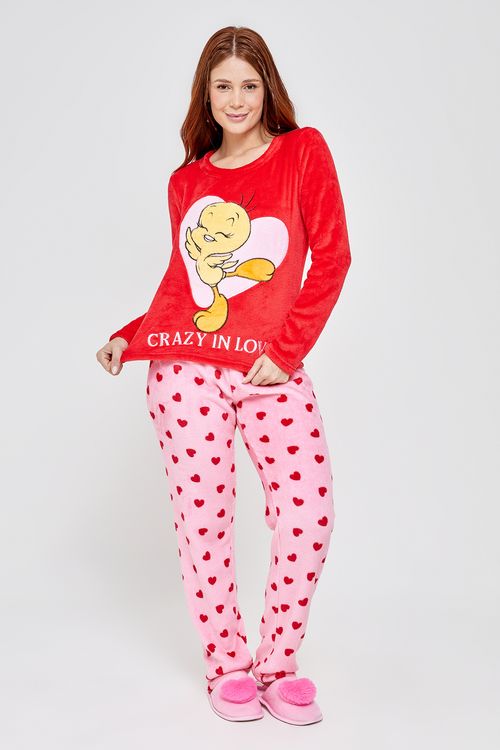 Ling pro lbj041 pijama ml coral piu-piu vermelho claro