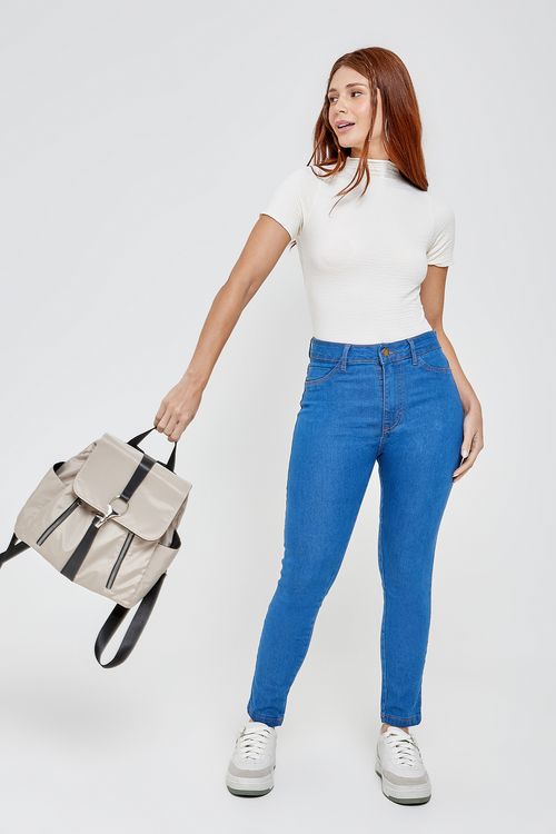 Calca fem 80530 jeans cigarrete amaciado jeans azul medio
