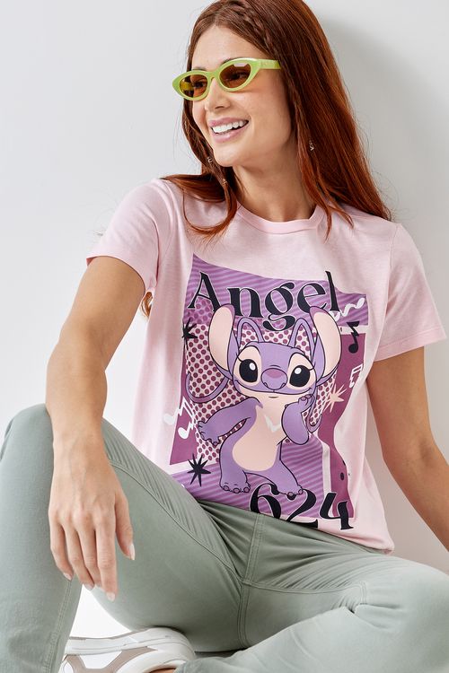 Camiseta fem fashion lic angel 624 rosa rosa claro