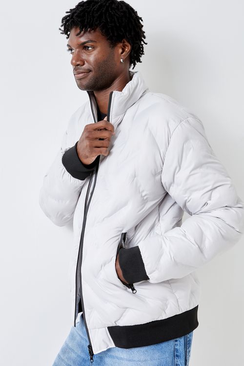 Masc trendy mtj003 jaqueta bomber puffer cinza claro