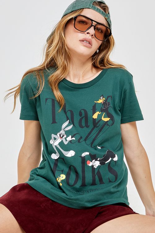Camiseta fem prom lic thats all folks verde escuro