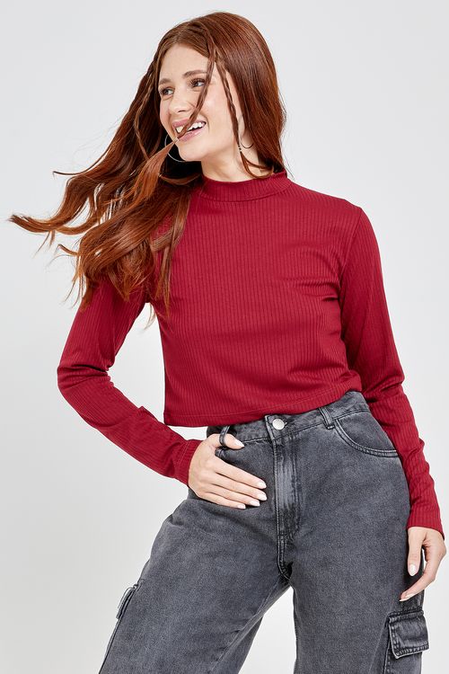 Top fem fsh 25708 cropped ml rib verm vermelho escuro