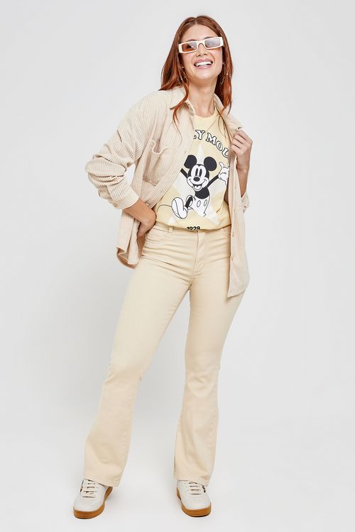 Calça Feminina Boot Cut Sarja Caedu Bege Claro